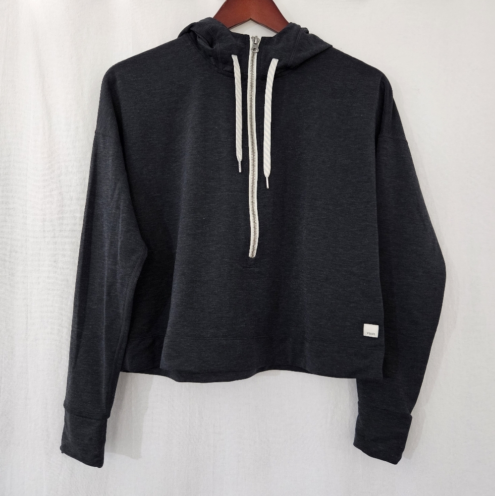 Vuori Half Zip Hooded Sweatshirt in Dark Gray Black Women's Size XS